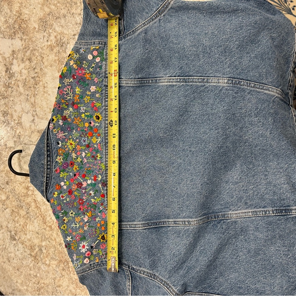Old Navy Upcycled Denim Jacket with hand embroidered floral pattern large - Picture 6 of 8